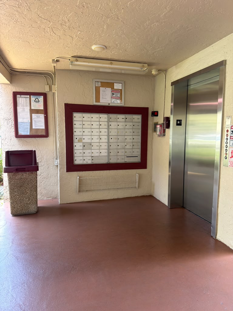 Clean condominium lobby and elevator common area maintained by day porter service