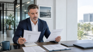 Facility manager comparing commercial cleaning proposals in Broward County